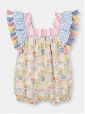 Mud Pie Pastel Floral Tassel Romper in Pink and Blue